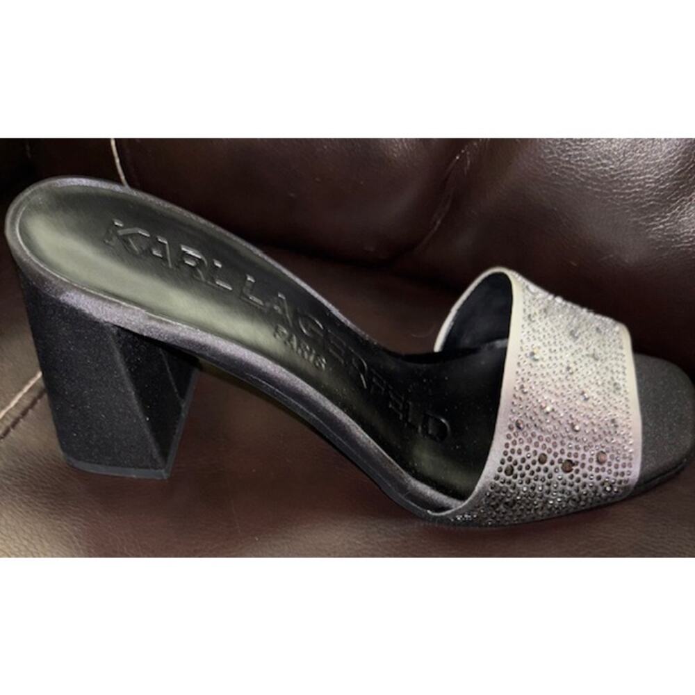 NIB KARL LAGERFELD PARIS PERA RHINESTONE BLACK WHITE SLIDE SANDAL. 9 M Sparkly - Picture 8 of 12